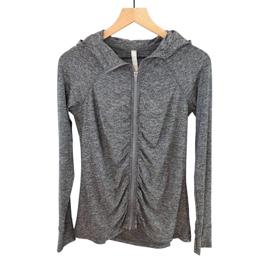 Athleta Pacifica Crosscurrent Hooded Jacket S Heather Gray, Ruched Zip, UPF - Picture 9 of 14